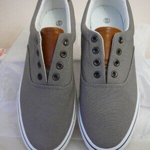 Men's Gray Canvas Fashion Sneakers Leather Trim-Size US 8.5/EUR-42-NEW-Yageyan